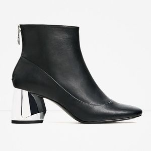 Zara Ankle Boots with Silver Mirror Block Heel